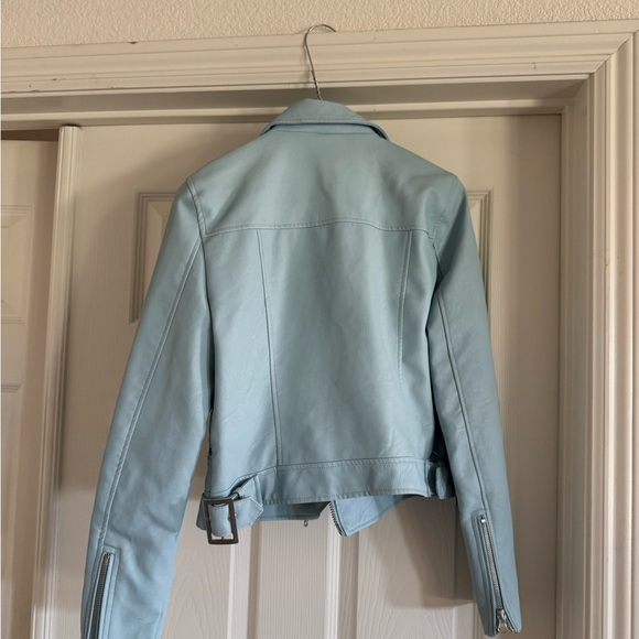 Sky Blue Faux Leather Jacket Small - Picture 2 of 5